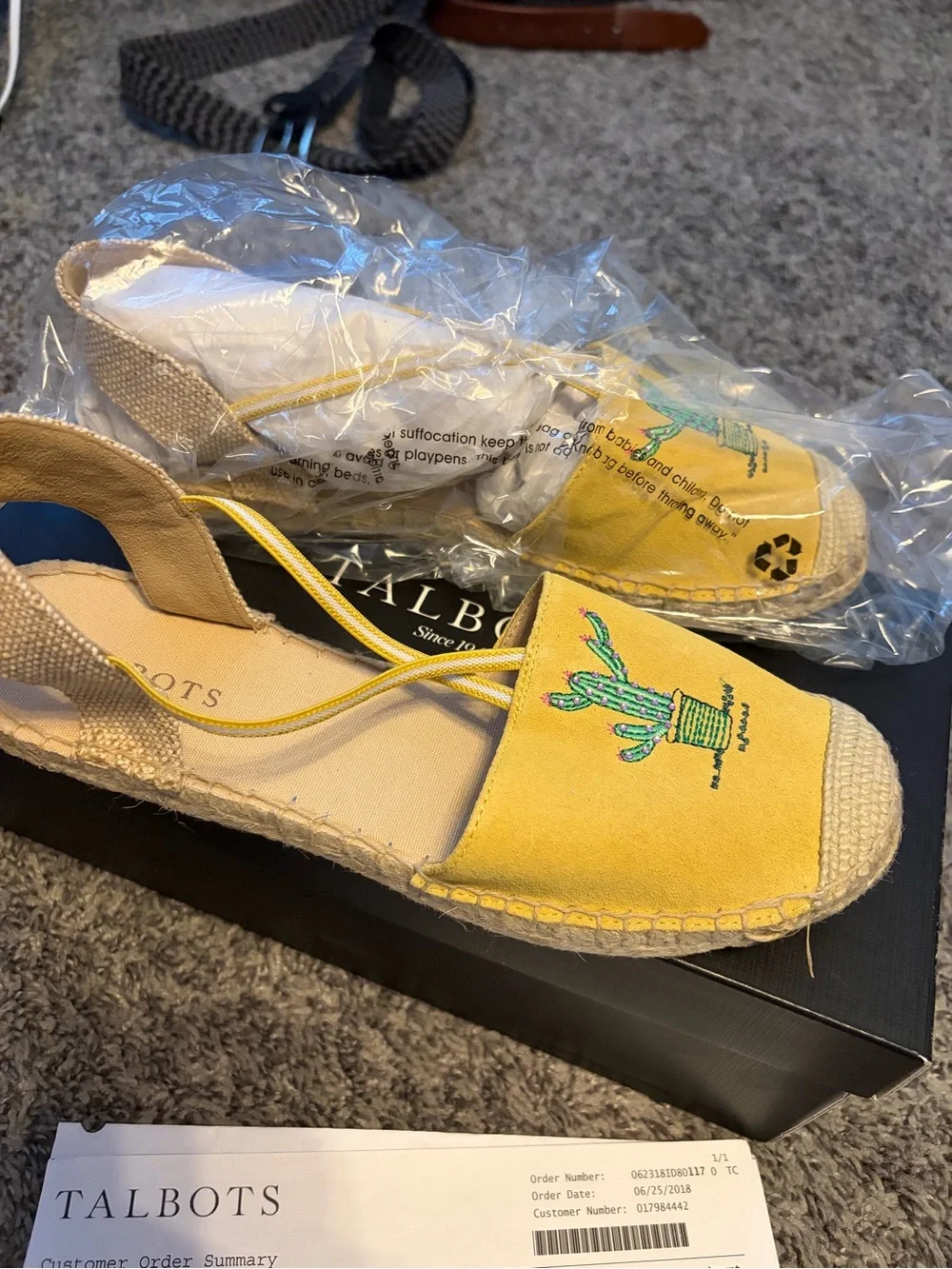 Talbots Yellow Espadrille Slingback Flats with Cactus Embroidery